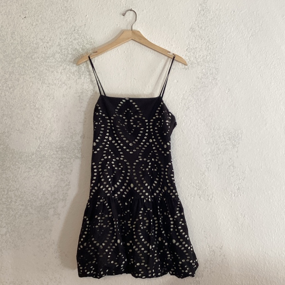 Corey Lynn Calter Black White Eyelet Bubble Hem Mini Sleeveless Dress Size Small